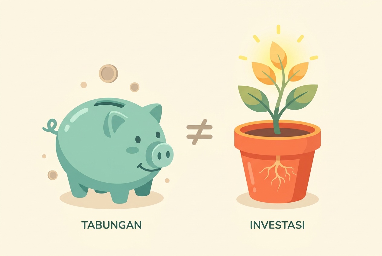 Ilustrasi perbedaan antara menabung dan berinvestasi